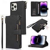 cheap iPhone Cases-Phone Case For iPhone 16 Pro Max Plus iPhone 15 Pro Max Plus iPhone 14 13 12 11 Pro Max Plus iPhone 14 Pro Max iPhone 13 12 11 Pro Max Flip Cover with Stand Holder with Wrist Strap Card Slot Retro