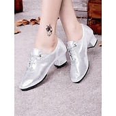 economico Scarpe per balli latini-scarpe da ballo da donna con lacci color argento metallizzato e tacco basso - ideali per spettacoli di ballo da sala e latino