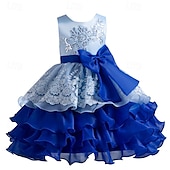 preiswerte Partykleider-kinderkleidung Mädchen Cosplay-Kleid Party Kleid Farbblock Ärmellos Leistung Weihnachten Gitter Rückenfrei Patchwork Schön Süß Polyester Maxi abendkleider Schaukelkleid Tüll-Kleid Winter 4-12 Jahre