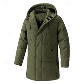 cheap Men&#039;s Downs &amp; Parkas-Men&#039;s Winter Jacket Puffer Jacket Hoodie Jacket Parka Pocket Polyster Fleece lined Daily Wear Date Vacation Long Fashion Casual Comfortable Thermal Warm Fall &amp; Winter Solid / Plain Color Black Army