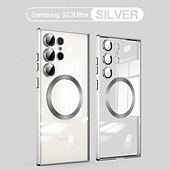 Χαμηλού Κόστους Samsung Θήκη-τηλέφωνο tok Για S24 Ultra S24 Plus S24 S24 FE S23 S23 Ultra S23 Plus S25 Ultra Πίσω Κάλυμμα Μαγνητική Υποστήριξη ασύρματης φόρτισης Ανθεκτική σε πτώσεις Ρετρό TPU Επιμετάλλωση