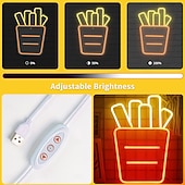 billiga LED-neonlampor-pommes frites neonskylt led ljus, akryl neon väggdekor 16,5x12&quot; för kök, restaurang, fest  &amp; matvagn