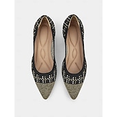 cheap Kitten Heels-Women&#039;s Elegant Black Kitten Heels - Pointed Toe with Gold Thread Detailing, Comfortable and Stylish for Office and Evening Wear