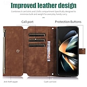 baratos Capa Samsung-telefone Capinha Para Dobra Z 6 Z Fold 5 Z Fold 4 Z Fold 3 Capa traseira Com Suporte Zíper com cordão Retro TPU Couro PU