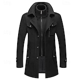 cheap Men&#039;s Trench Coat-Men&#039;s Winter Coat Winter Jacket Trench Coat Fake two piece Wool Pocket Business Casual WorkWear Long Active Vintage Fashion Windproof Warm Winter Solid Colored Black Navy Blue Orange Brown Puffer