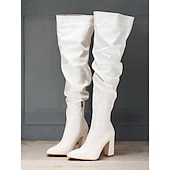 cheap Slouch Boots-Women&#039;s Black Slouchy Over-the-Knee Boots – Stylish Pointed Toe with Block Heel for Winter Fashion and Evening Outfits