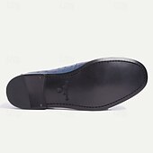 billiga Premium läder Loafers-loafers i blå premiumkoskinn för män med strutsmönster och metallspänne, eleganta klänningsskor för formella och vardagliga tillfällen