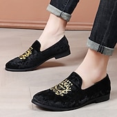 abordables Casual-Mocasines de terciopelo azul marino para hombre con bordados dorados: elegantes zapatos sin cordones para eventos formales y fiestas
