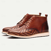 baratos Botas de couro premium-Botas masculinas de couro bovino premium com cadarço e padrão trançado – botas casuais elegantes para uso formal e diário