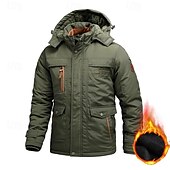 billiga Herrjackor och -rockar-Herr Utomhusjacka Fleece-jacka Sport &amp; Utomhus Håller värmen Fleecefoder Avtagbar huva Vinter Höst Aktiv Sport Normal Svart Marinblå Kaki Armégrön Jacka