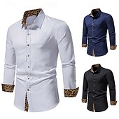 voordelige strijkvrije overhemden voor heren-Voor heren Overhemd Shirt met kraag Overhemd met knopen Luipaard Bruiloft Dagelijks Zwart Wit Marineblauw Lange mouw Alle seizoenen Kleding