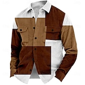 cheap Men&#039;s Shirt Jacket-Christmas Men&#039;s Plaid Corduroy Shirt Shirt Jacket Overshirt Long Sleeve Fashion Casual Outdoor Dailywear Holiday Fall &amp; Winter Turndown Collared Shirts Buttons 3D Print 2 Pockets 1pc Black Red Blue