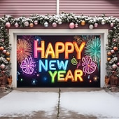 billige Garasje- og dørbanner-nyttår garasjeportdeksel ballonger fyrverkeri utendørs banner stort bakteppe for ferie utendørs garasjeport hjem veggdekorasjoner