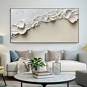 お買い得  風景画-手作りのオリジナルの厚い質感のビーチ油絵キャンバスに抽象的なミニマリストの海の波の壁アート、家の装飾用、枠張り付き、内側のフレームなしの絵画