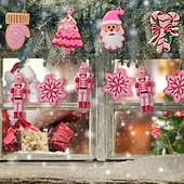 levne Doplňky pro stromy-24ks vánočních růžových dřevěných ozdob, dekorace na vánoční stromeček - vintage růžový perník, palčáky, louskáček, santa, stromečky a sněhové vločky na Vánoce