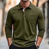 cheap Men&#039;s Classic Polo-100% Cotton Men&#039;s Polo Shirt Golf Polo Formal Work Classic Long Sleeve Color Block Button Summer Spring &amp; Fall Army Green Dark Grey Black Burgundy Navy Blue Polo Shirt