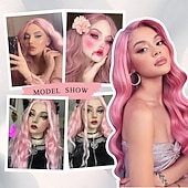 ieftine Peruci Sintetice Trendy-peruci pentru femei peruci lungi ondulate perucă colorată perucă ondulată cu aspect natural partea mijlocie peruci sintetice rezistente la căldură pentru cosplay cadouri de Crăciun petrecere utilizare