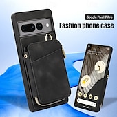 お買い得  その他のスマホケース-電話 ケース 用途 Pixel 7 Pro Pixel 6 Pro バックカバー スタンド付き ジッパ－ ストラップ付き レトロ風 TPU PUレザー
