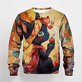 billiga Pojkens 3D-djur-Pojkar 3D Grafisk Tecknat Katt T-shirt Långärmad Vår Höst Mode Grundläggande Barn 4-12 år Rund hals Utomhus Ledigt Dagligen Normal