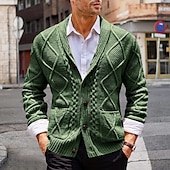 preiswerte Herren Strickjacke-Herren Strickjacke Strickpullover Gedrehtes Stricken Standard Knopf hoch Seitentaschen Feste Farbe Kargen Modisch Klassisch Freizeitskleidung Verabredung Bekleidung Herbst Winter Schwarz Blau S M L
