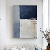 cheap Still Life Paintings-Handpainted White Blue Textured Painting Oversized 3D handmade Abstract Geometric Wall Art painting Large Minimalist black white textured Painting for Living Room bedroom Wall Decor Abstract Art