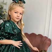 baratos Vestidos de Festa-Infantil Para Meninas Vestido de festa Côr Sólida Manga Longa Espetáculo Com Transparência Princesa Doce Com Transparência Longuette Vestido da bainha Vestido De Tule Verão Primavera Outono Crianças