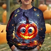billiga Pojkens 3D Vision &amp; Geometri-Pojkar 3D Grafisk Tecknat Pumpa T-shirt Långärmad Vår Höst Mode Grundläggande Barn 4-12 år Rund hals Utomhus Ledigt Dagligen Normal