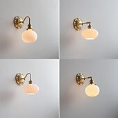 cheap Indoor Wall Lights-Ribbed Ceramic Ball Shaped Wall Light with Brushed Brass Carved Flower Lamp Fixture Nordic Modern LED Wall Lamp 85-265V