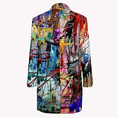 cheap Men&#039;s Print Lightweight Coats-Men&#039;s Oil Painting Winter Coat Fleece Jacket Overcoat Thermal Comfortable Artistic Casual Party Daily Wear Buttons 3D Print Front Pocket Winter Turndown Long Sleeve Yellow Blue Purple