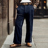 preiswerte Lose-Herren Anzughosen Cordhose Hose Hosen Schlabberhose Faltenhose Tasche Gerade geschnitten Glatt Komfort Weich In voller Länge Party Geschäft Täglich Modisch Strassenmode Schwarz Marineblau