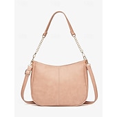 ieftine Genți Totes-geantă de umăr din piele artificială maro de damă cu curea de lanț auriu – crossbody elegant și casual pentru zi cu zi și lucru