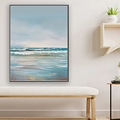 preiswerte Landschaftsgemälde-Ozean-Ölgemälde, handgefertigte Wandkunst, blaues riesiges Wellen-Ölgemälde auf Leinwand, handgemaltes Meereswellen-Struktur-abstraktes Gemälde, Strandlandschaft, modernes Himmels-Ölgemälde für