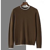 cheap Men&#039;s Elite Sweaters &amp; Cardigans-Men&#039;s Pullover Merino Wool Sweater 2 in 1 Solid Color Crew Neck Knitwear Elegant Christmas Outdoor Clothing Apparel Fall Winter Black Brown S M L