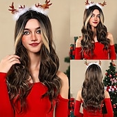 economico Parrucche trendy sintetiche-parrucche lunghe e ricce con frangia parrucche sintetiche da donna vestito natalizio focus della festa must-have perfetto per feste in maschera