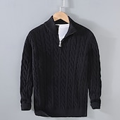 preiswerte Herrenpullover-Herren Pullover Pullover mit Viertelreißverschluss Strickpullover Gerippt Stricken Standard Strick Glatt Troyer Halber Reißverschluss Modisch Brautkleider schlicht Freizeitskleidung Verabredung