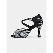 economico Scarpe per balli latini-tacchi da ballo da donna con strass dorati, cinturini incrociati e suola in pelle scamosciata, ideali per spettacoli di ballo da sala e latino