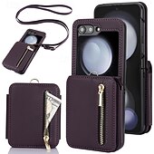 baratos Capa Samsung-telefone Capinha Para Z Flip 7 Z Virar 6 Z Flip 5 Z Flip 4 Z Flip 3 Capa traseira Com Suporte Zíper com cordão Retro TPU Couro PU