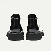 baratos Botas de couro premium-Botas masculinas de couro envernizado marrom com cadarço grosso - sapatos sociais casuais de grife com sola robusta para moda urbana
