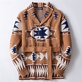 ieftine pulover cardigan pentru bărbați-Bărbați Pulover Jacquard Pulover Cardigan Pulover decupat Striat Tricotat Regulat Butonul sus Tricotat Epocă Șal  Guler Modă Clasic Purtare Zilnică Dată Îmbrăcăminte Toamna iarna Maro M L XL
