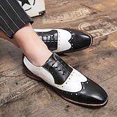 abordables Zapatos Brogue-Zapatos Oxford con punta de ala en marrón y blanco para hombre, zapatos de vestir vintage de cuero genuino inspirados en Gatsby para fiestas, bodas y eventos formales de la década de 1920.