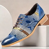 cheap Elemental Dress Shoes-Men&#039;s Premium Cowhide Leather Oxford Shoes with Snake Print – Blue Casual Dress Shoes for Formal &amp; Party Occasions