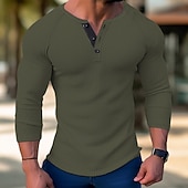 olcso Alkalmi Henley póló-Férfi Póló Gofri Henley ing Henley ing Tee Top Hosszú ujjú ing Sima Henley Utca Vakáció Hosszú ujj Ruházat Poliészter Divat Dizájn Alap