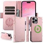Недорогие Чехлы для iPhone-телефон Кейс для Назначение iPhone 16 Про Макс Плюс Айфон 15 Про Макс Плюс iPhone 14 13 12 Pro Max Plus Кейс на заднюю панель со стендом Магнитный Поддержка беспроводной зарядки Ретро ТПУ Кожа PU
