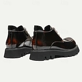 baratos Botas de couro premium-Botas masculinas de couro envernizado marrom com cadarço grosso - sapatos sociais casuais de grife com sola robusta para moda urbana