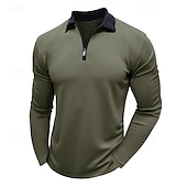 cheap Men&#039;s Classic Polo-Men&#039;s Quarter Zip Polo Golf Shirt Vacation Casual Daily Quarter Zip Long Sleeve Fashion Basic Color Block Front Zipper Spring &amp;  Fall Regular Fit Black White Burgundy Navy Blue Khaki Army Green