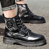 abordables Botas de combate-Botas de combate de piel sintética patentada para hombre: diseño con cordones de estilo militar con detalles de camuflaje, suela resistente para uso al aire libre y casual