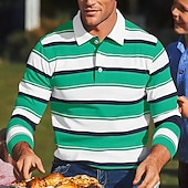 economico Polo da rugby da uomo-Per uomo Blocco di colori A righe Polo da Rugby Manica Lunga Magliette polo Bavero Classico Moda Stampa 3D Moderno Casuale Sportivo Righe Autunno Inverno Giallo Rosso Viola