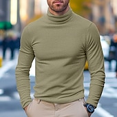 abordables camisetas basicas-Hombre Camiseta superior Camisa de manga larga Jersey de cuello alto simulado Manga Larga Cuello Alto Cuello de pila Invierno Primavera &amp; Otoño Color sólido Diario Casual Estilo callejero Cuello Alto