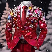 お買い得  クリスマスシーン衣装-クリスマス 男性用 スノーフレーク柄 コート ブレザージャケット 高通気性 快適 カジュアル パーティーイブニングウェア 日常着 ボタン 3Dプリント マルチポケット 秋冬 折襟 長袖 ワイン