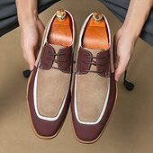 abordables Semi-formel-chaussures oxford à lacets de style vintage pour hommes – design en toile bicolore et similicuir pour une tenue formelle et décontractée